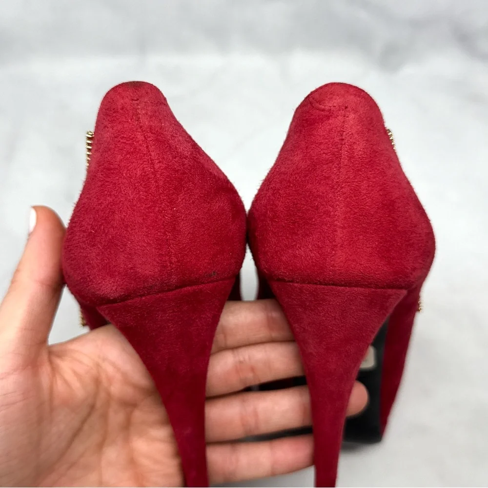 Giuseppe Zanotti Sharon Rhinestone Lightning Bolt Suede Platform Heels Red 38 - Picture 7 of 15